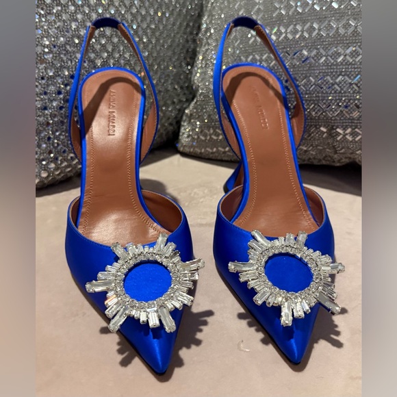 Amina Muaddi Begum Blue Heels with Crystal Embellishments - Picture 3 of 7